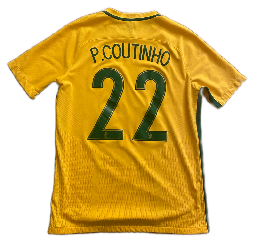 Brazil 2016/17 Home #22 Coutinho Player Version (Excellent) L